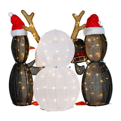 Set of 3 LED Lighted Penguins Building Snowman Outdoor Christmas Decoration 35"