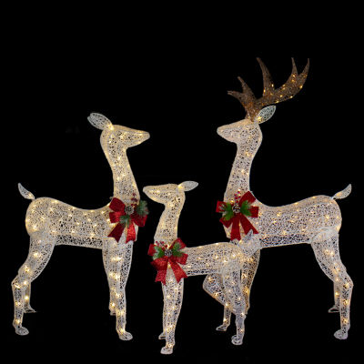 Set of 3 LED Lighted Glittered Reindeer Family Outdoor Christmas Decorations