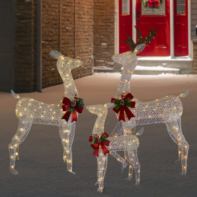 Set of 3 LED Lighted Glittered Reindeer Family Outdoor Christmas Decorations