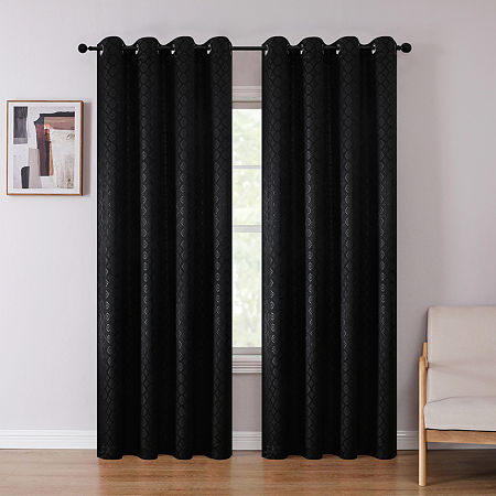 Regal Home Collections, Inc. Regal Home Tobias Embossed Grommet Top Blackout Single Curtain Panel In Black