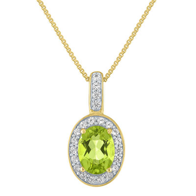 Womens Genuine Green Peridot 14K Gold Over Silver Pendant Necklace