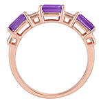 Womens Genuine Purple Amethyst 10K Rose Gold Stackable Ring