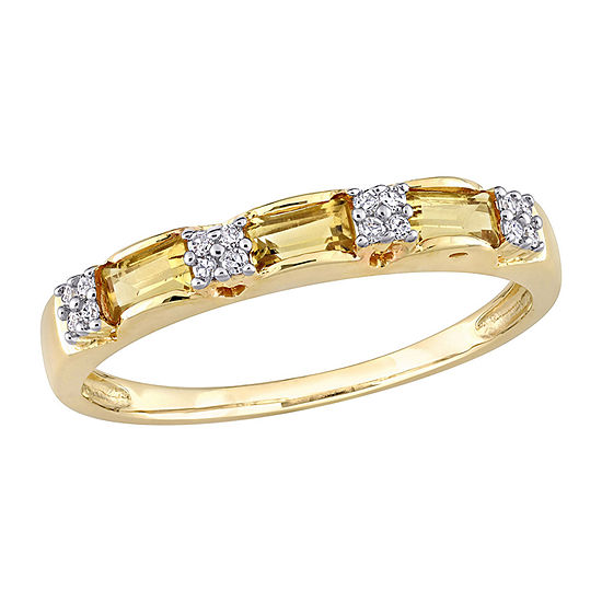 Womens Diamond Accent Genuine Yellow Citrine 10K Gold Stackable Ring