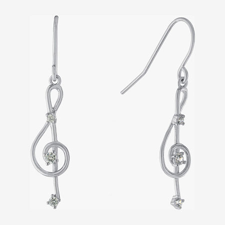 Silver Treasures Music Note Womens Cubic Zirconia Sterling Silver Round Drop Earrings, One Size