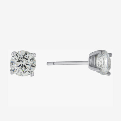 Silver Treasures Cubic Zirconia Sterling Silver 5.8mm Round Stud Earrings