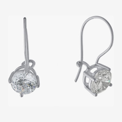 Silver Treasures Womens Cubic Zirconia Sterling Silver Round Drop Earrings