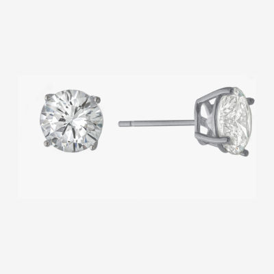 Silver Treasures Cubic Zirconia Sterling Silver 7.6mm Round Stud Earrings