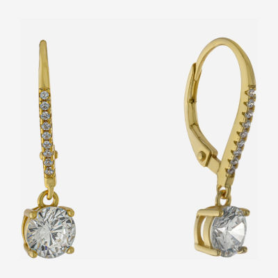 Silver Treasures Womens Cubic Zirconia 14K Gold Over Silver Drop Earrings