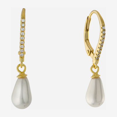 Silver Treasures Simulated Pearl 14K Gold Over Silver Drop Earrings