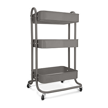 Honey Can Do Collapsible 3-Tier Metal Shelf on Wheels, Black