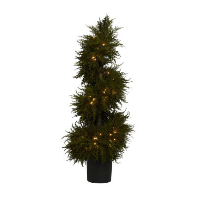 Nearly Natural 43in Cedar Spiral Lit Topiary Christmas Yard Art