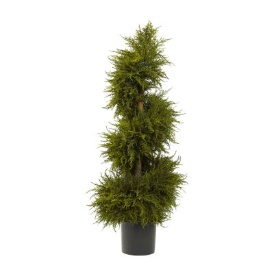 Nearly Natural 43in Cedar Spiral Lit Topiary Christmas Yard Art