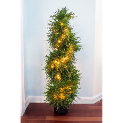 Nearly Natural 43in Cedar Spiral Lit Topiary Christmas Yard Art