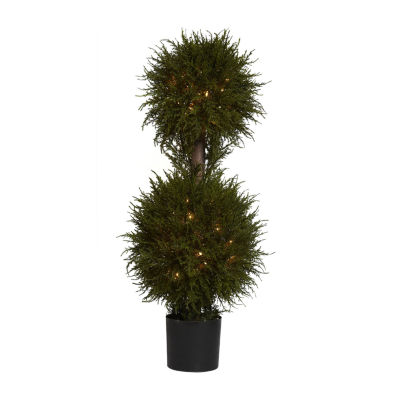 Nearly Natural 40in Cedar Double Ball Topiary Christmas Yard Art