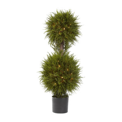 Nearly Natural 40in Cedar Double Ball Topiary Christmas Yard Art