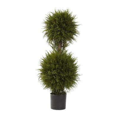 Nearly Natural 40in Cedar Double Ball Topiary Christmas Yard Art