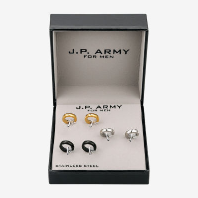 J.P. Army Mens Stainless Steel 3 Pair Earring Set