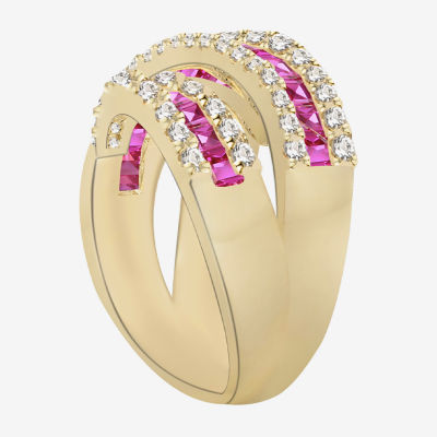 Womens Lab Created Emerald, Sapphire or Ruby 14K Gold Over Silver Sterling Cocktail Ring