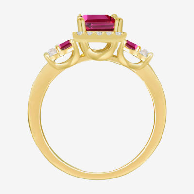 Womens Lab Created Red Ruby 14K Gold Over Silver Cocktail Ring