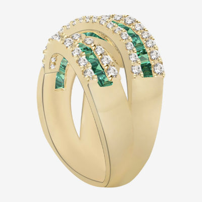 Womens Lab Created Emerald, Sapphire or Ruby 14K Gold Over Silver Sterling Cocktail Ring