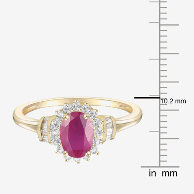 Gemstone & 1/4 C.T. T.W. Diamond 10K Gold Oval Halo Cocktail Ring