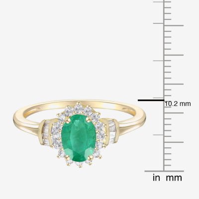 Gemstone & 1/4 C.T. T.W. Diamond 10K Gold Oval Halo Cocktail Ring