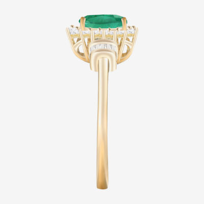 Gemstone & 1/4 C.T. T.W. Diamond 10K Gold Oval Halo Cocktail Ring