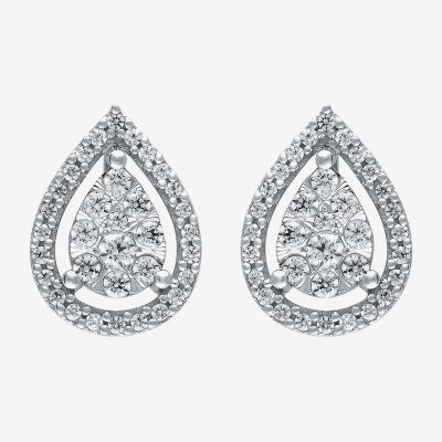 1/2 CT. T.W. Natural White Diamond 14K White Gold 9.5mm Pear Stud Earrings