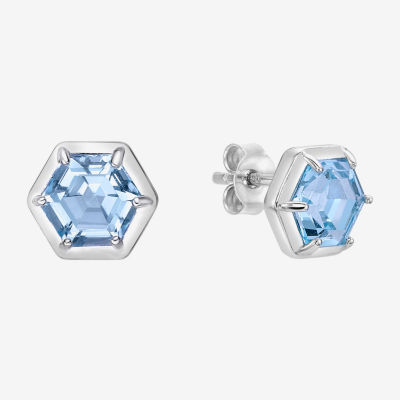 Genuine Blue Topaz Sterling Silver 8mm Stud Earrings