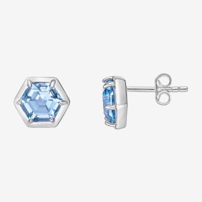 Genuine Blue Topaz Sterling Silver 8mm Stud Earrings