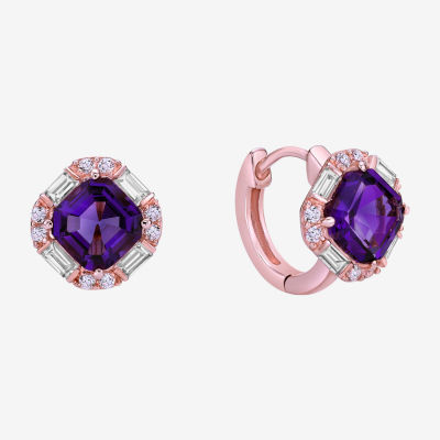 Genuine Purple Amethyst 18K Rose Gold Over Silver 11mm Stud Earrings