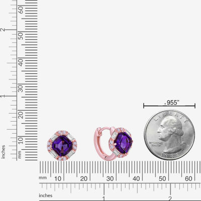 Genuine Purple Amethyst 18K Rose Gold Over Silver 11mm Stud Earrings