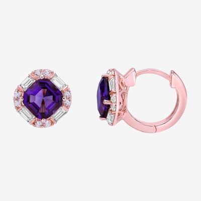 Genuine Purple Amethyst 18K Rose Gold Over Silver 11mm Stud Earrings