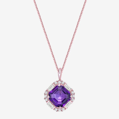 Womens Genuine Purple Amethyst 18K Rose Gold Over Silver Pendant Necklace