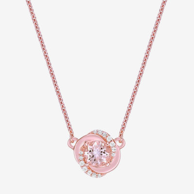 Womens Genuine Pink Morganite 10K Rose Gold Pendant Necklace