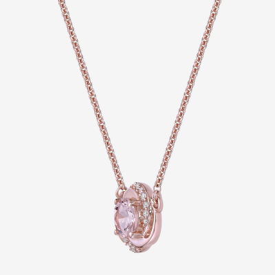 Womens Genuine Pink Morganite 10K Rose Gold Pendant Necklace