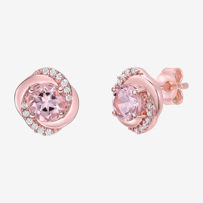 Genuine Pink Morganite 10K Rose Gold 9mm Stud Earrings