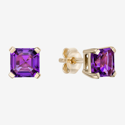 Genuine Purple Amethyst 10K Gold 5.5mm Stud Earrings