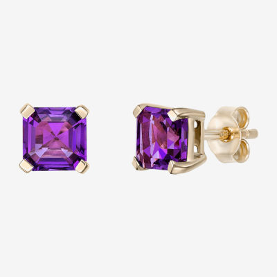 Genuine Purple Amethyst 10K Gold 5.5mm Stud Earrings