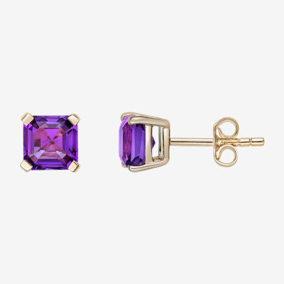 Genuine Purple Amethyst 10K Gold 5.5mm Stud Earrings