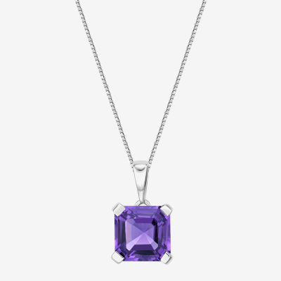 Womens Genuine Purple Amethyst Sterling Silver Pendant Necklace