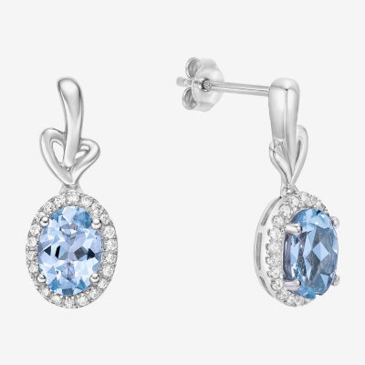 Genuine Blue Aquamarine 10K White Gold Oval Drop Earrings