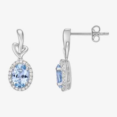 Genuine Blue Aquamarine 10K White Gold Oval Drop Earrings