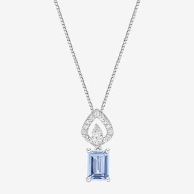 Womens Genuine Blue Aquamarine 10K White Gold 18 Inch Pendant Necklace