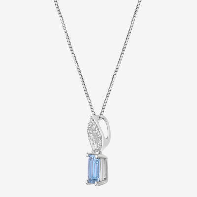 Womens Genuine Blue Aquamarine 10K White Gold Pendant Necklace