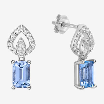 Genuine Blue Aquamarine 10K White Gold Drop Earrings