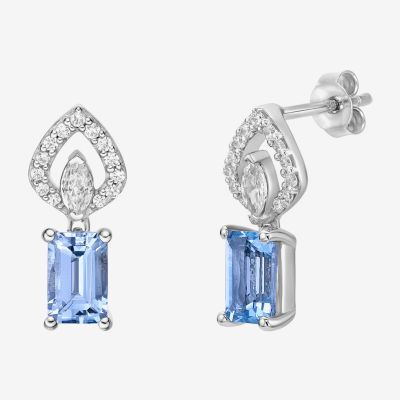 Genuine Blue Aquamarine 10K White Gold Drop Earrings