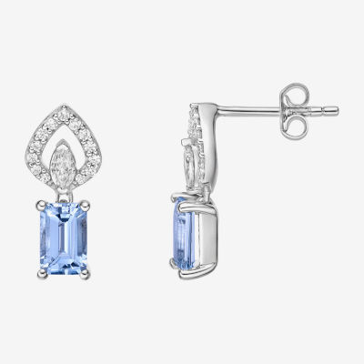 Genuine Blue Aquamarine 10K White Gold Drop Earrings