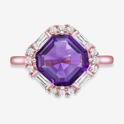 Womens Genuine Purple Amethyst 18K Rose Gold Over Silver Cocktail Ring