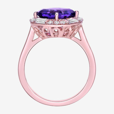 Womens Genuine Purple Amethyst 18K Rose Gold Over Silver Cocktail Ring